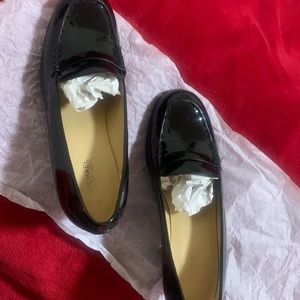 Michael Kors black shiny heel loafers